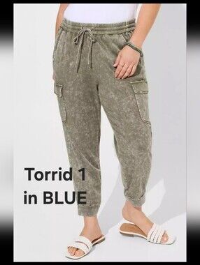 Torrid 1 Relaxed Fit Cargo Jogger Pants Blue Denim-Look 4096-